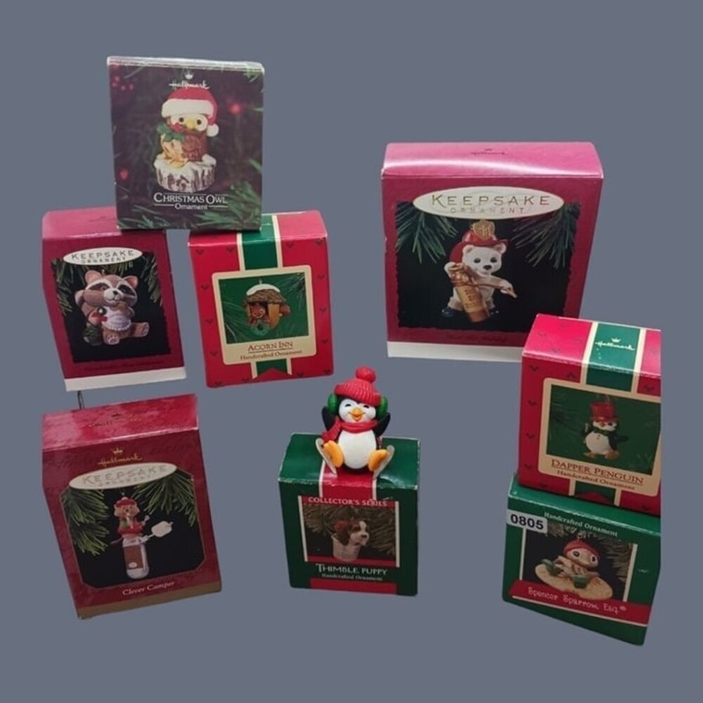 Hallmark vtg animals lot of 9 ornaments